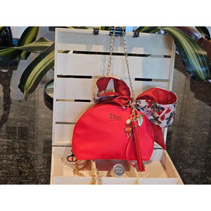 Christian Dior Red Clutch w/Crossbody Chain, Charms & Twilly Added NWOT